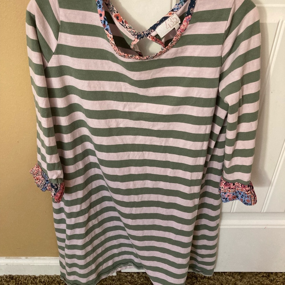 Green and pale pink stripped dress
